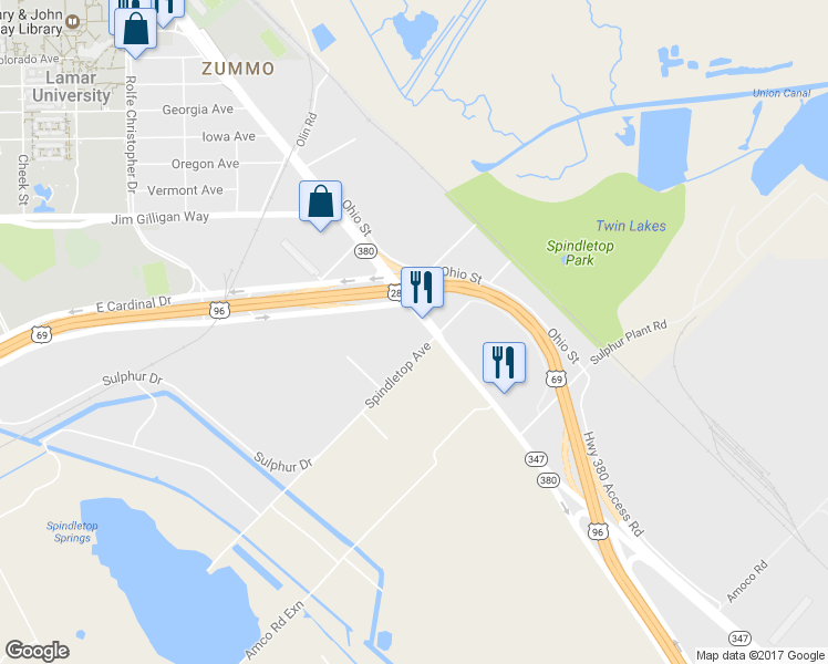 map of restaurants, bars, coffee shops, grocery stores, and more near 5750 S M L King Jr Pkwy in Beaumont