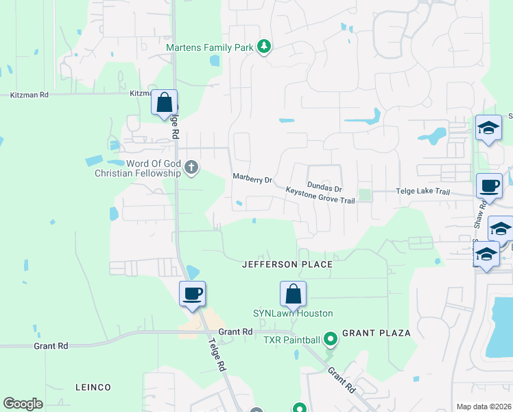 map of restaurants, bars, coffee shops, grocery stores, and more near 15635 Windsor Bluff Drive in Cypress