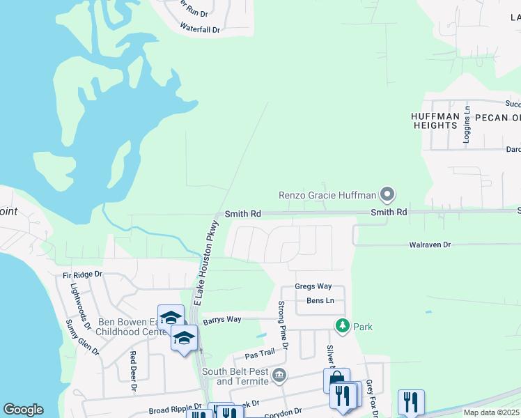 map of restaurants, bars, coffee shops, grocery stores, and more near 706 Crocale Patch Drive in Huffman