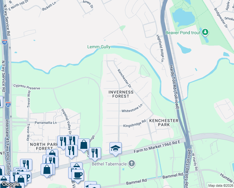 map of restaurants, bars, coffee shops, grocery stores, and more near 1102 Glouchester Lane in Houston