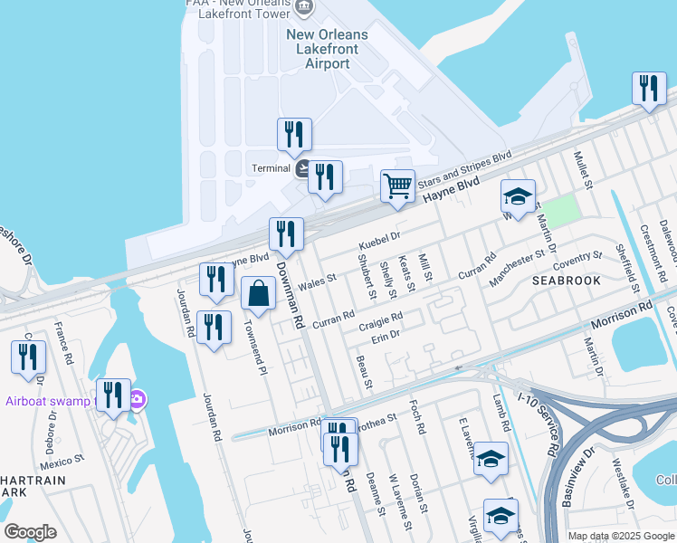 map of restaurants, bars, coffee shops, grocery stores, and more near 7830 Swift Street in New Orleans