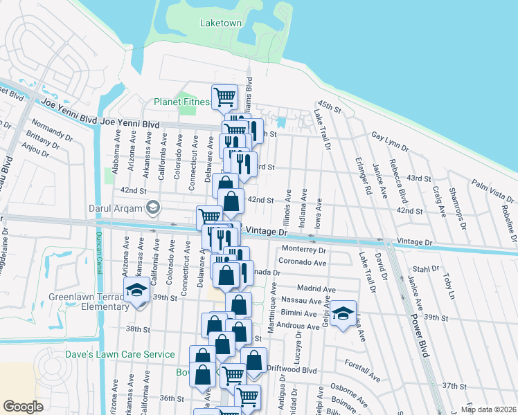 map of restaurants, bars, coffee shops, grocery stores, and more near 4128 Georgia Avenue in Kenner
