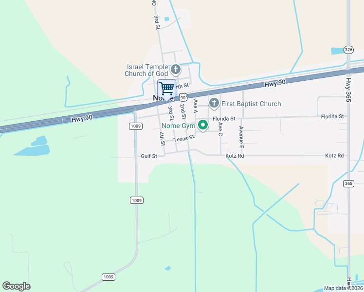map of restaurants, bars, coffee shops, grocery stores, and more near 1759 2nd Street in Nome