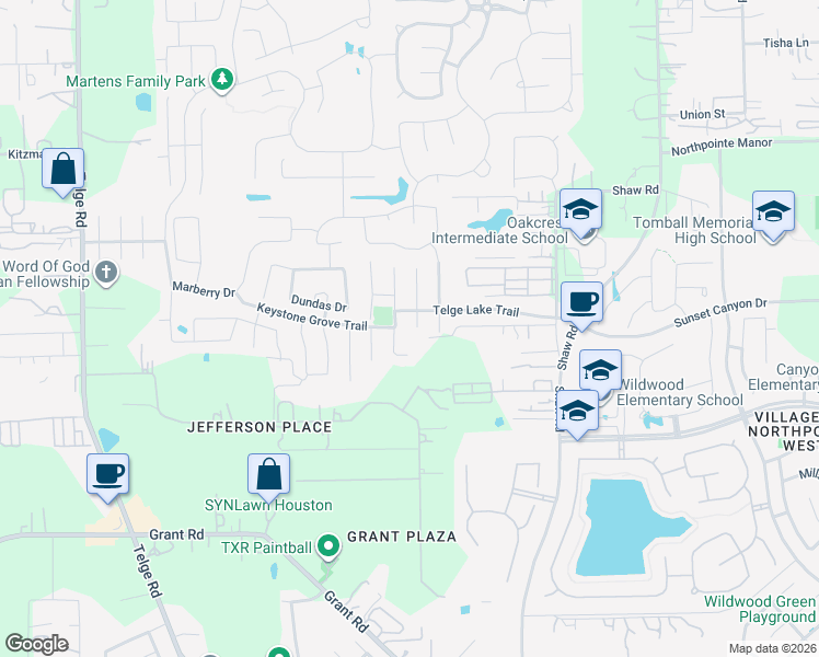 map of restaurants, bars, coffee shops, grocery stores, and more near 17915 Serene Shore Drive in Cypress