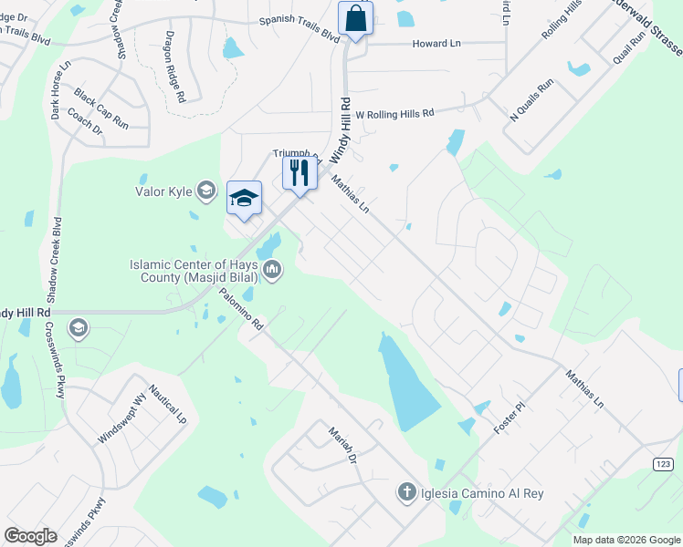 map of restaurants, bars, coffee shops, grocery stores, and more near 321 Fall Aster Drive in Kyle