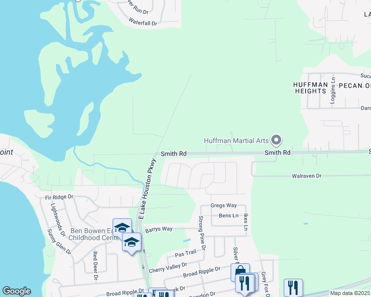 map of restaurants, bars, coffee shops, grocery stores, and more near 706 Crocale Patch Drive in Huffman