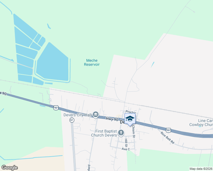 map of restaurants, bars, coffee shops, grocery stores, and more near 160 Meche Road in Devers