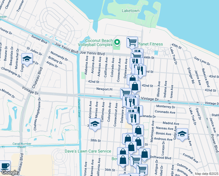 map of restaurants, bars, coffee shops, grocery stores, and more near 1700 Vintage Drive in Kenner