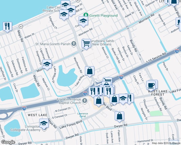 map of restaurants, bars, coffee shops, grocery stores, and more near in New Orleans