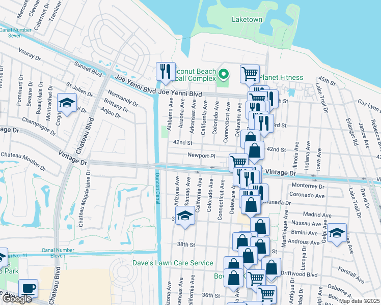 map of restaurants, bars, coffee shops, grocery stores, and more near 4205 Arkansas Avenue in Kenner