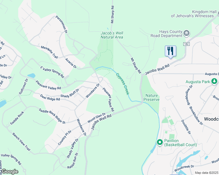 map of restaurants, bars, coffee shops, grocery stores, and more near 12 Logans Run in Wimberley