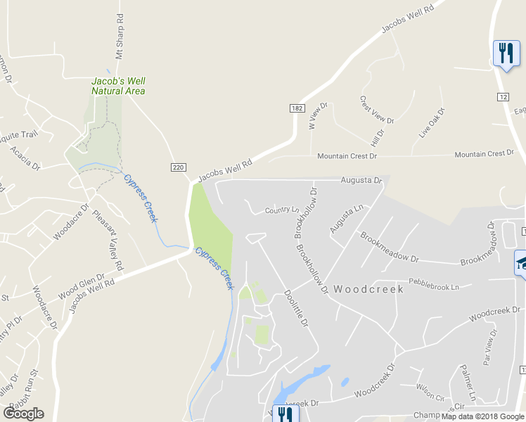 map of restaurants, bars, coffee shops, grocery stores, and more near 19 Country Lane in Wimberley
