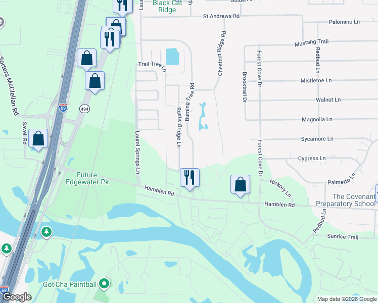 map of restaurants, bars, coffee shops, grocery stores, and more near 22110 Rustic Bridge Lane in Houston