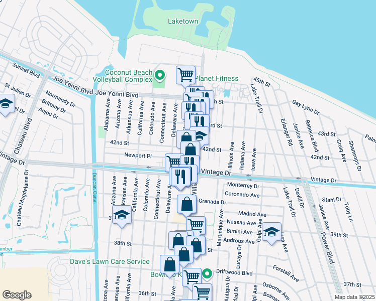 map of restaurants, bars, coffee shops, grocery stores, and more near 4217 Williams Boulevard in Kenner