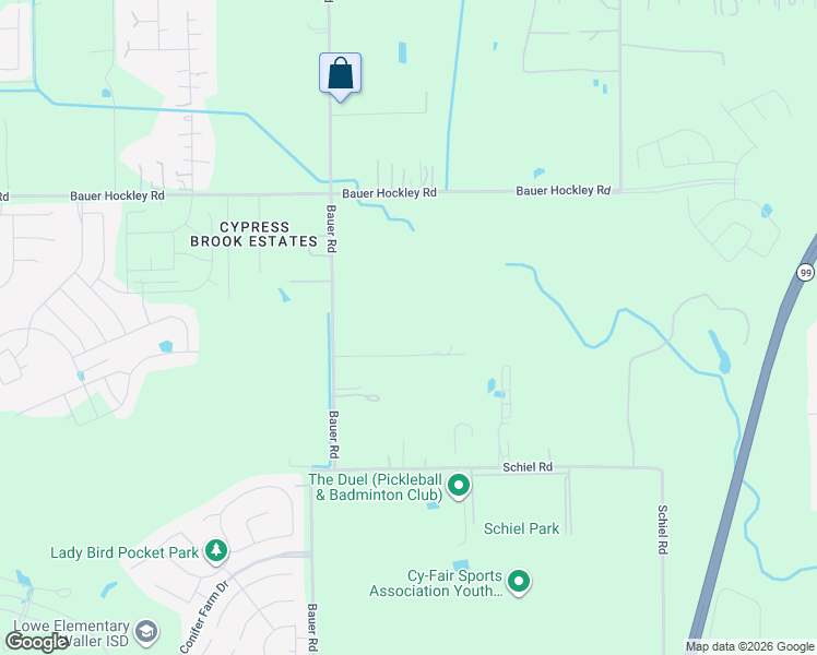 map of restaurants, bars, coffee shops, grocery stores, and more near 17710 Bauer Road in Cypress