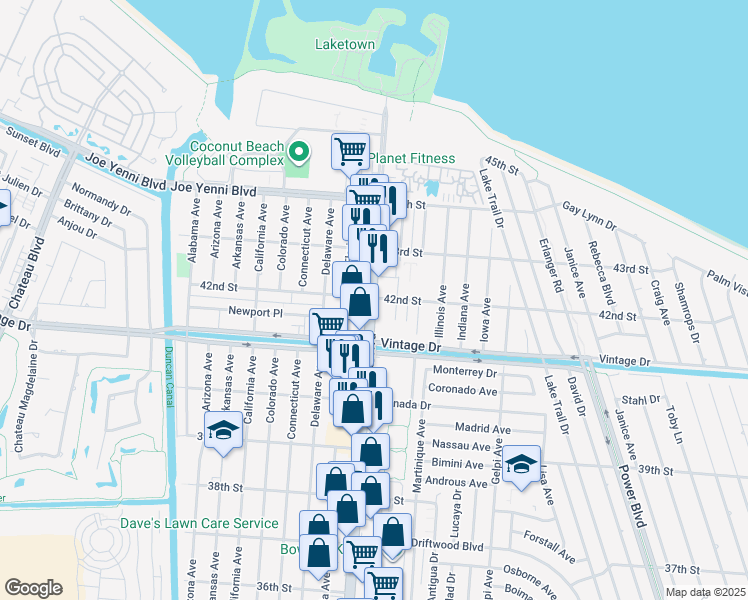 map of restaurants, bars, coffee shops, grocery stores, and more near 4217 Williams Boulevard in Kenner
