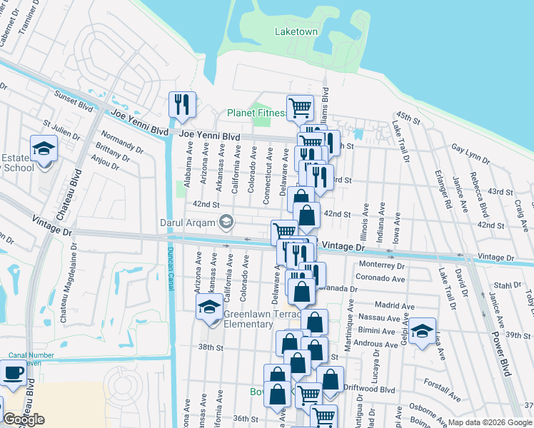 map of restaurants, bars, coffee shops, grocery stores, and more near 4213 Connecticut Avenue in Kenner
