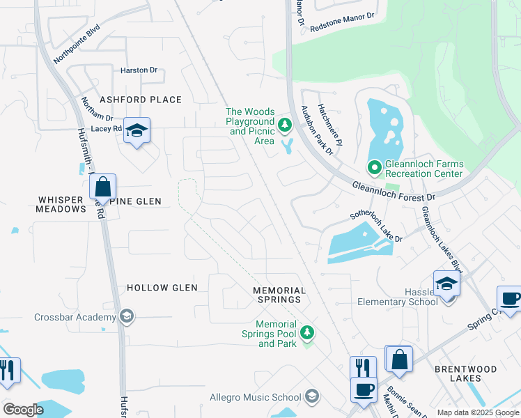 map of restaurants, bars, coffee shops, grocery stores, and more near 18427 Madisons Crossing Lane in Tomball