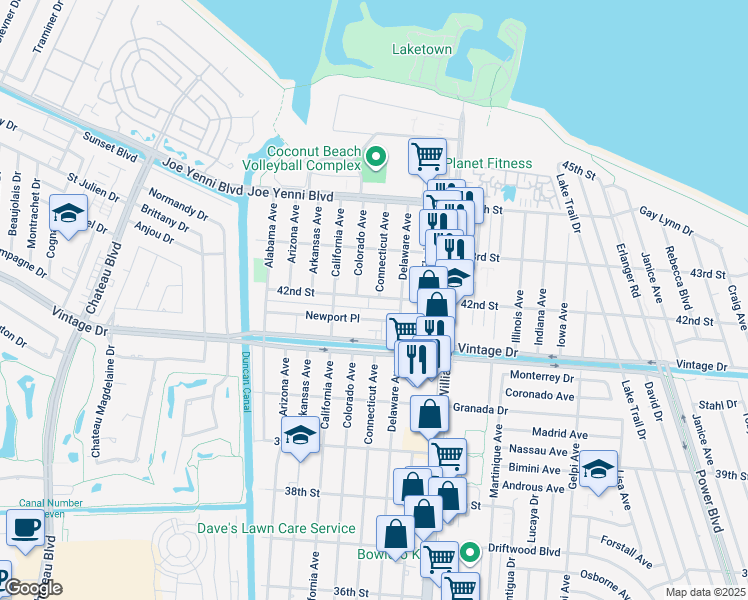 map of restaurants, bars, coffee shops, grocery stores, and more near 4213 Connecticut Avenue in Kenner