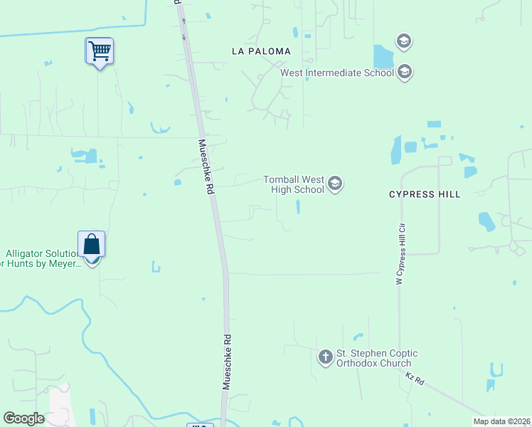 map of restaurants, bars, coffee shops, grocery stores, and more near 17810 Mueschke Road in Harris County
