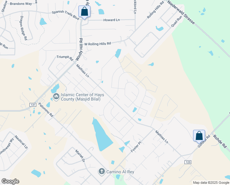 map of restaurants, bars, coffee shops, grocery stores, and more near 600 Mathias Lane in Kyle