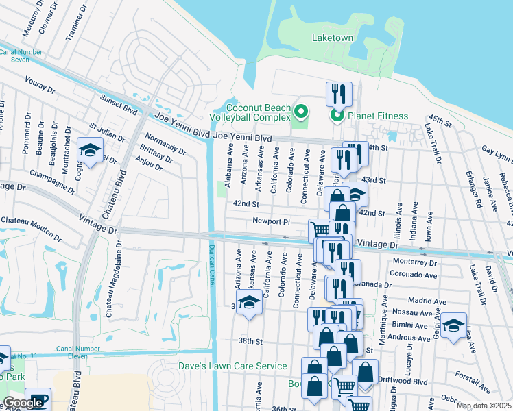 map of restaurants, bars, coffee shops, grocery stores, and more near 4205 Arkansas Avenue in Kenner