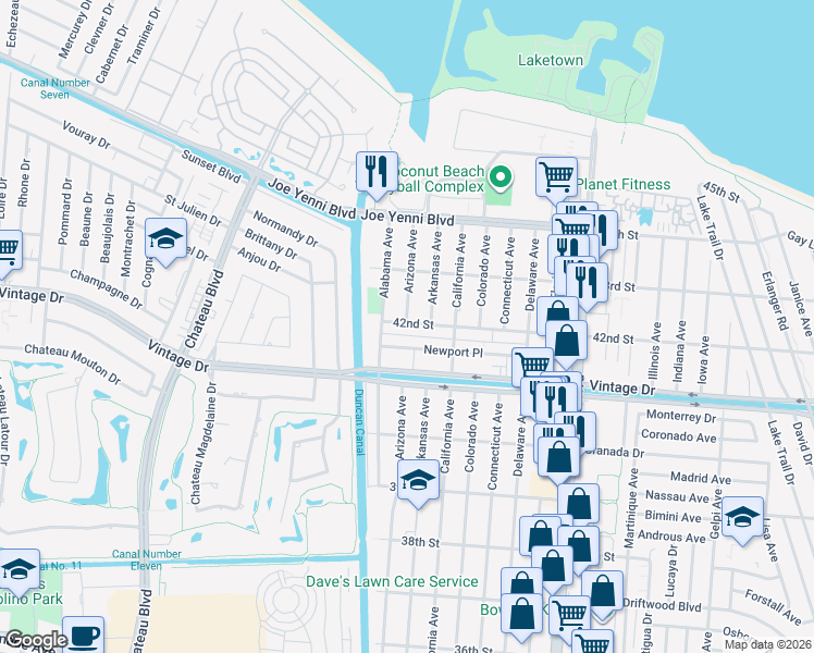 map of restaurants, bars, coffee shops, grocery stores, and more near 4205 Arkansas Avenue in Kenner