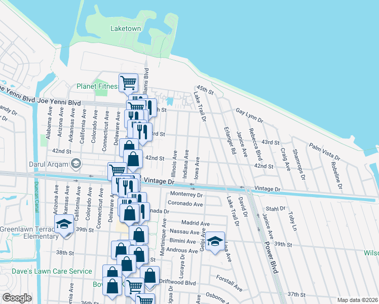 map of restaurants, bars, coffee shops, grocery stores, and more near 4216 Indiana Avenue in Kenner