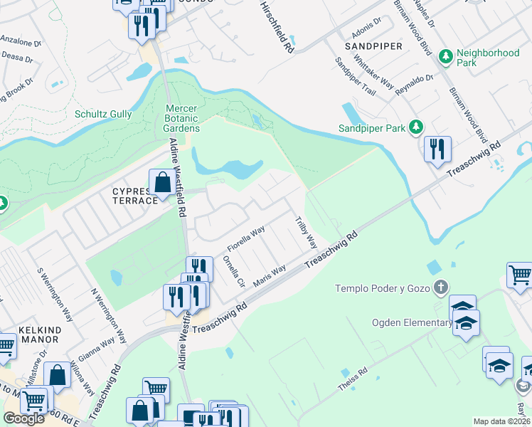 map of restaurants, bars, coffee shops, grocery stores, and more near 3614 Arbor Trails Drive in Humble