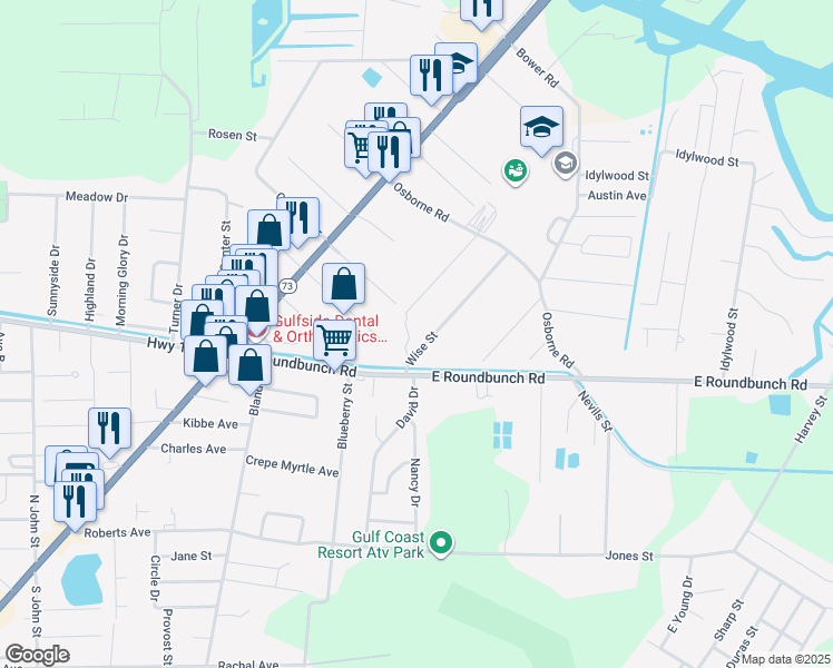 map of restaurants, bars, coffee shops, grocery stores, and more near 2100 Wise Street in Bridge City