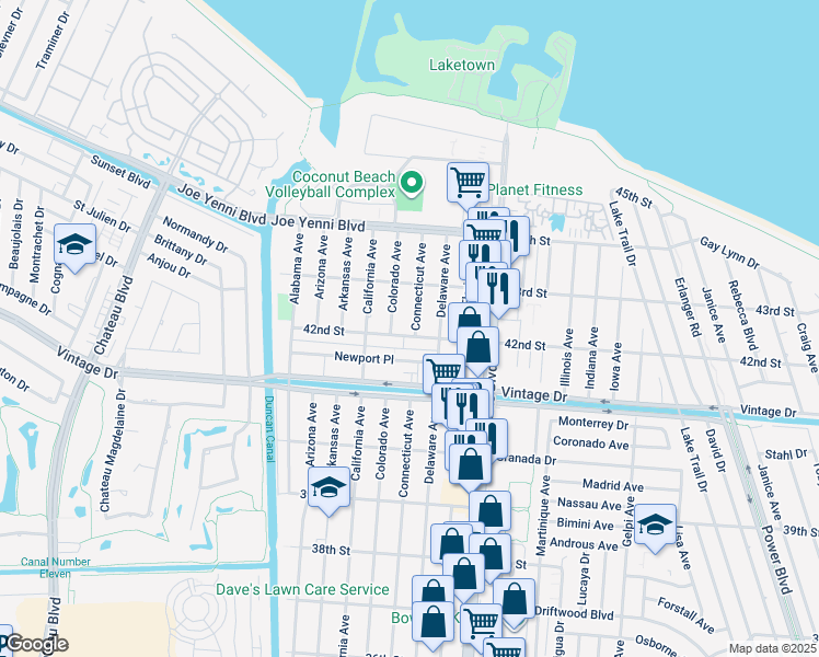 map of restaurants, bars, coffee shops, grocery stores, and more near 4213 Connecticut Avenue in Kenner