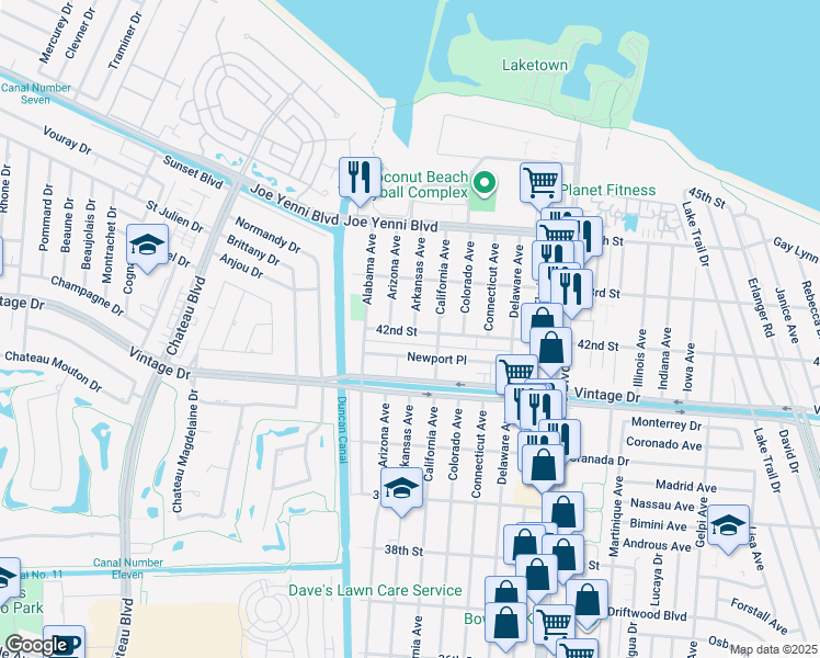 map of restaurants, bars, coffee shops, grocery stores, and more near 4205 Arkansas Avenue in Kenner
