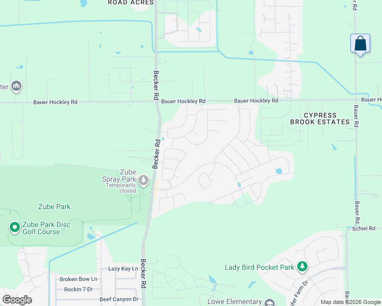 map of restaurants, bars, coffee shops, grocery stores, and more near 17870 Planted Orchard Drive in Hockley