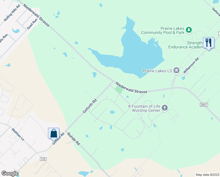 map of restaurants, bars, coffee shops, grocery stores, and more near 7212 Goforth Road in Kyle
