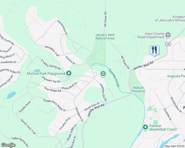 map of restaurants, bars, coffee shops, grocery stores, and more near 8 Cypress Fairway Village in Wimberley