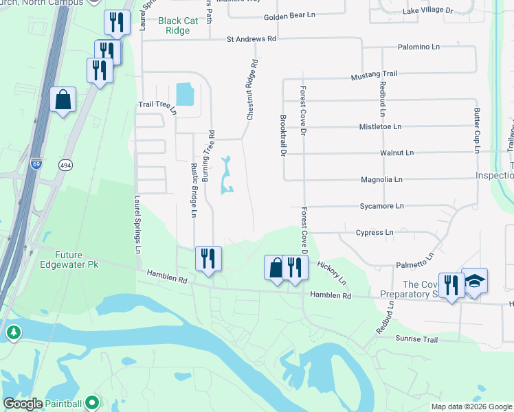 map of restaurants, bars, coffee shops, grocery stores, and more near 1131 Chestnut Ridge Road in Humble