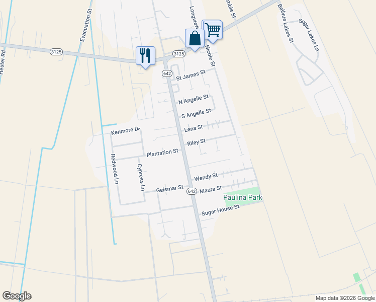 map of restaurants, bars, coffee shops, grocery stores, and more near 3568 Louisiana 642 in Paulina