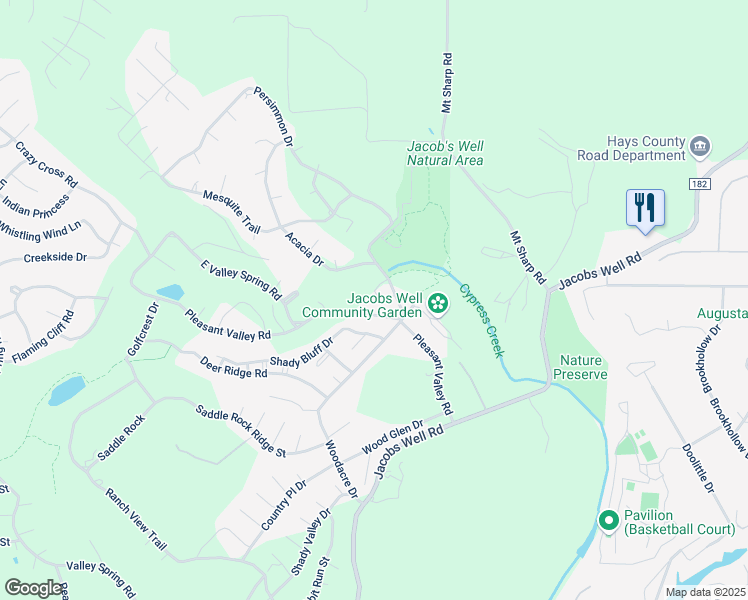 map of restaurants, bars, coffee shops, grocery stores, and more near 126 Shady Bluff Drive in Wimberley