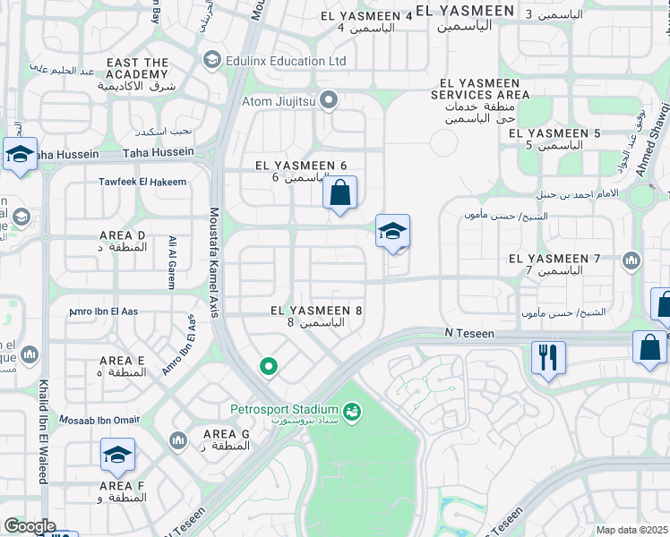 map of restaurants, bars, coffee shops, grocery stores, and more near in New Cairo 1