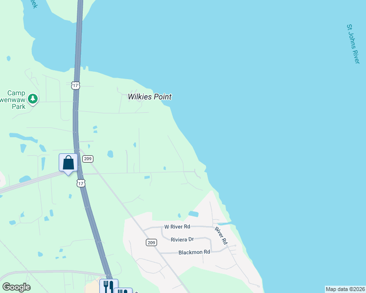 map of restaurants, bars, coffee shops, grocery stores, and more near 3089 Anderson Road in Green Cove Springs