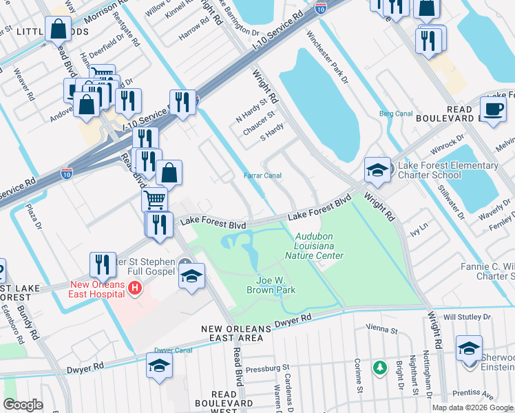 map of restaurants, bars, coffee shops, grocery stores, and more near 5810 Kensington Boulevard in New Orleans