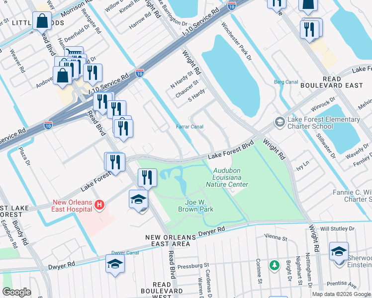 map of restaurants, bars, coffee shops, grocery stores, and more near 5810 Kensington Boulevard in New Orleans