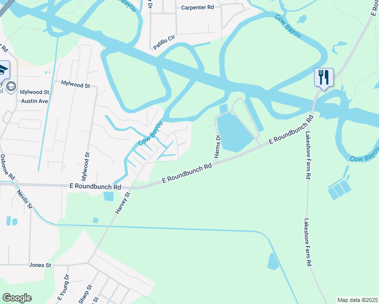 map of restaurants, bars, coffee shops, grocery stores, and more near 3650 Fish Hook Lane in Bridge City