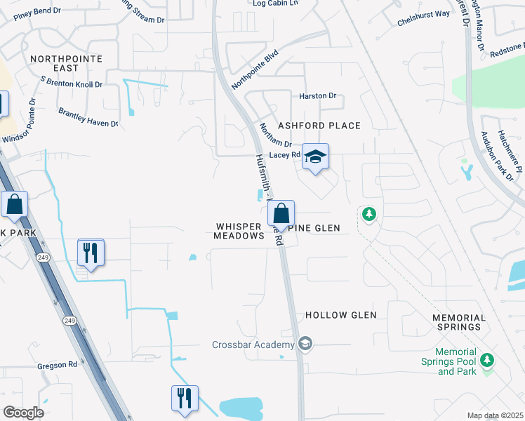 map of restaurants, bars, coffee shops, grocery stores, and more near 18403 Hufsmith - Kohrville Road in Tomball