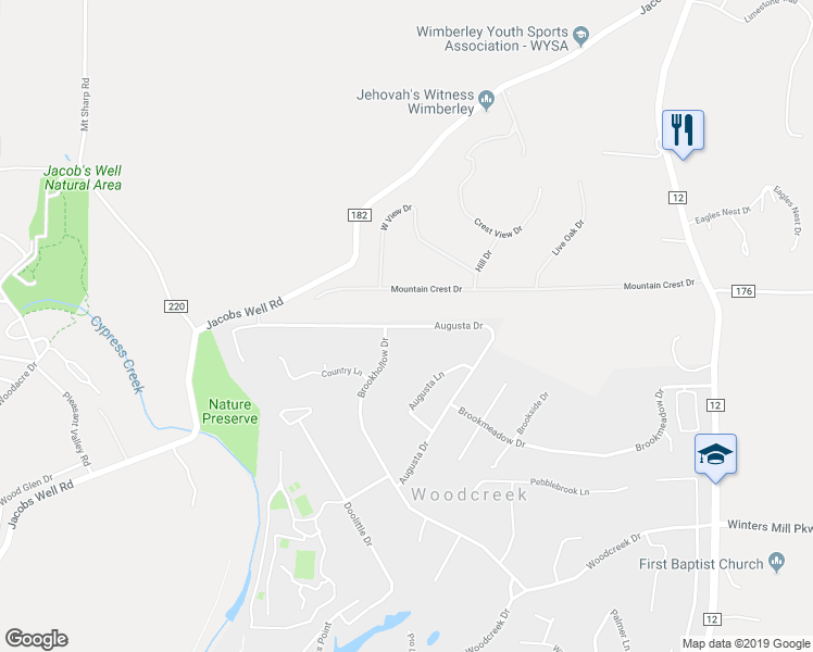map of restaurants, bars, coffee shops, grocery stores, and more near 139 Augusta Dr in Wimberley