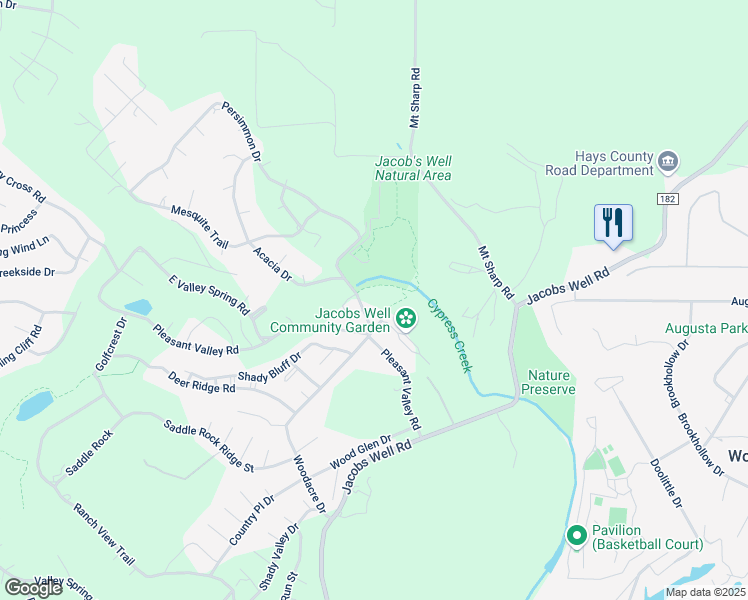 map of restaurants, bars, coffee shops, grocery stores, and more near 111 8 Woodacre Drive in Wimberley