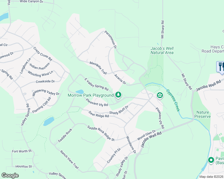 map of restaurants, bars, coffee shops, grocery stores, and more near 10 Greenglade Court in Wimberley