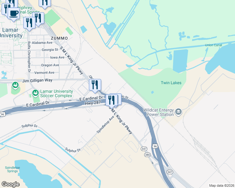 map of restaurants, bars, coffee shops, grocery stores, and more near 1980 Kingsley Drive in Beaumont