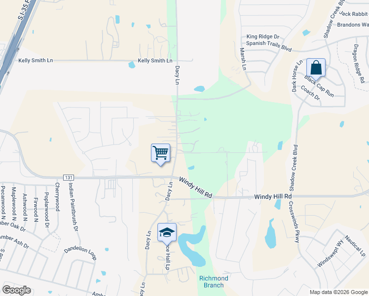 map of restaurants, bars, coffee shops, grocery stores, and more near 5234 Dacy Lane in Buda