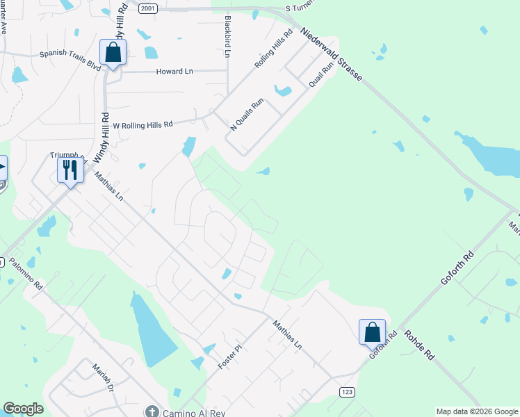 map of restaurants, bars, coffee shops, grocery stores, and more near 1001 Mathias Lane in Kyle